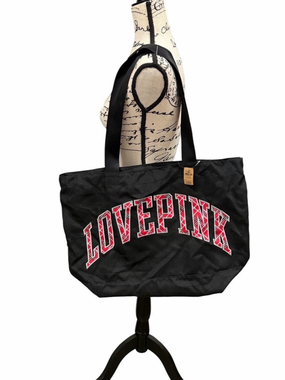 PINK Victoria's Secret Black Canvas Tote with Pink LOVEPINK Logo
